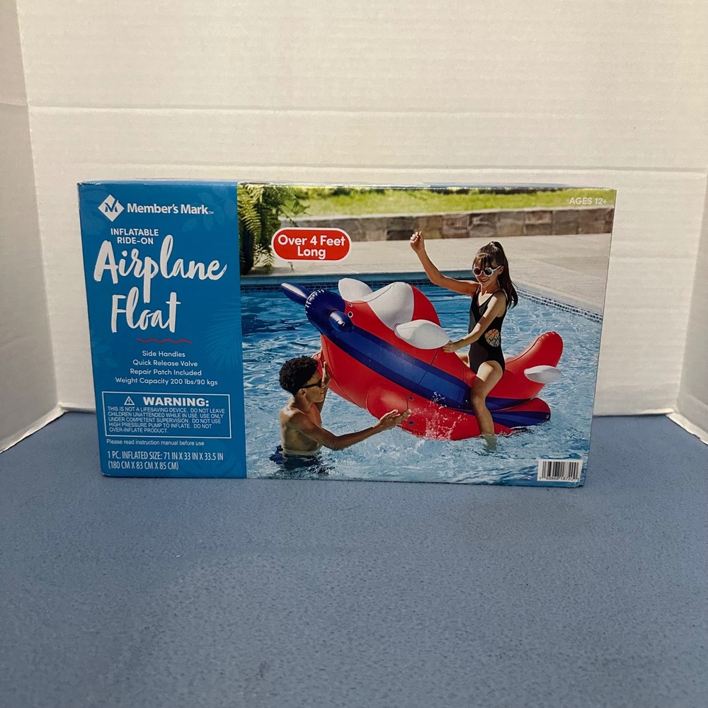 Member's Mark Inflatable Ride-On Airplane Float Red White Blue Pool Lake Toy